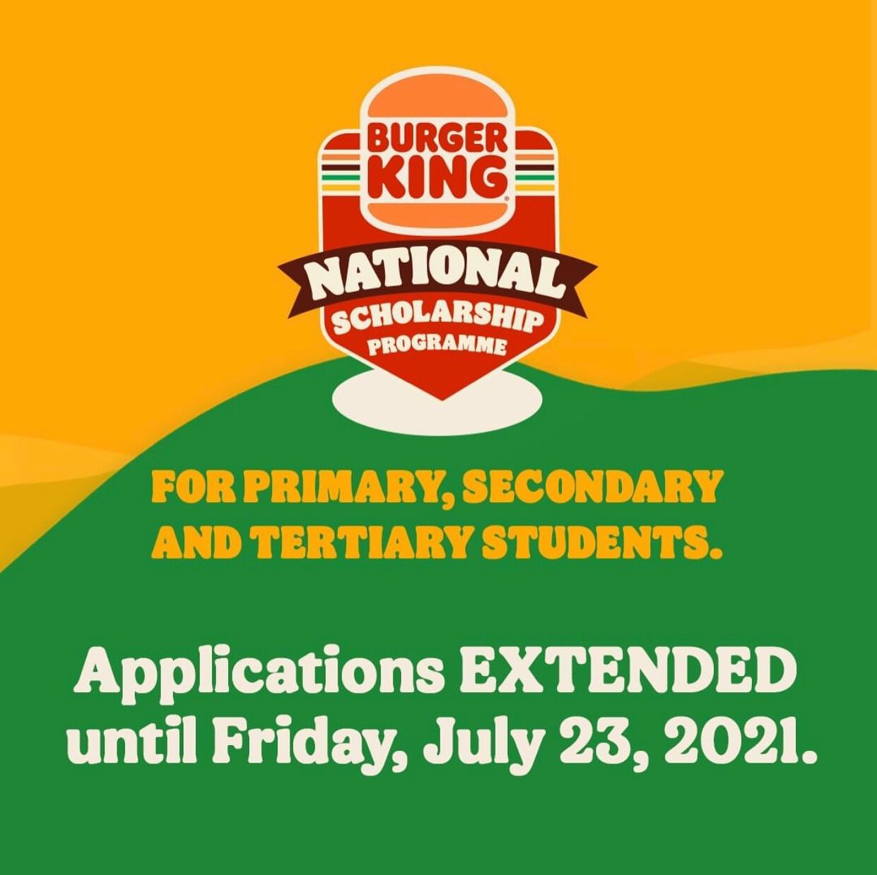 Apply for the Burger King Jamaica National Scholarship Programme for primary, secondary and tertiary students. All applications will be closed Friday, July 23, 2021.