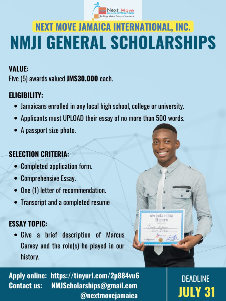 Apply for the Next Move Jamaica International (NMJI) General Scholarships for enrolled high school or community college students in Jamaica.