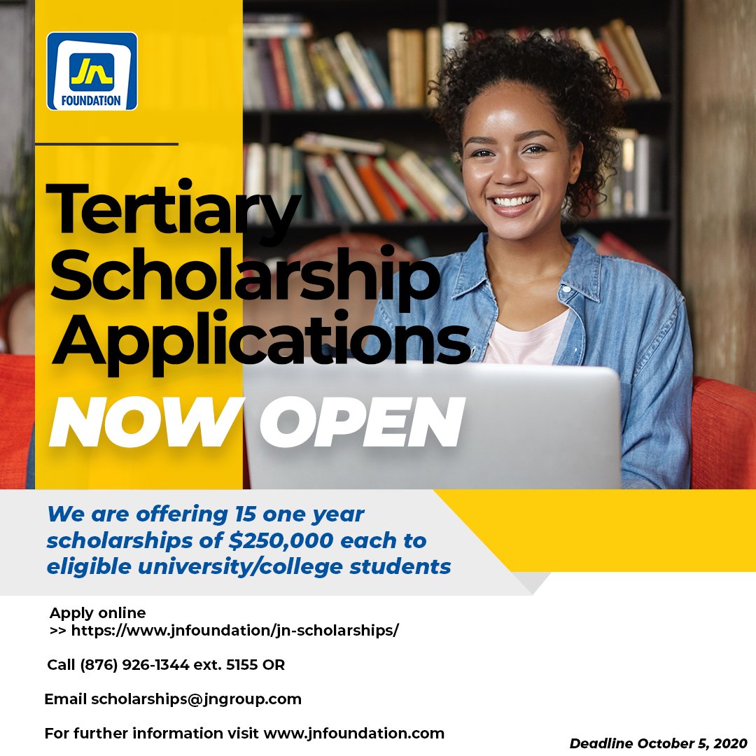 JN Foundation is offering 15 tertiary scholarships to attend universities and colleges in Jamaica for the 2020/2021 academic year.