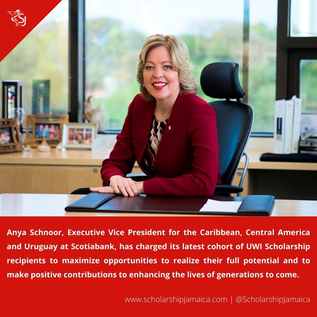 Anya Schnoor of Scotiabank, encouraged UWI Scholarship recipients to maximize opportunities and make a positive contributions to enhancing the society