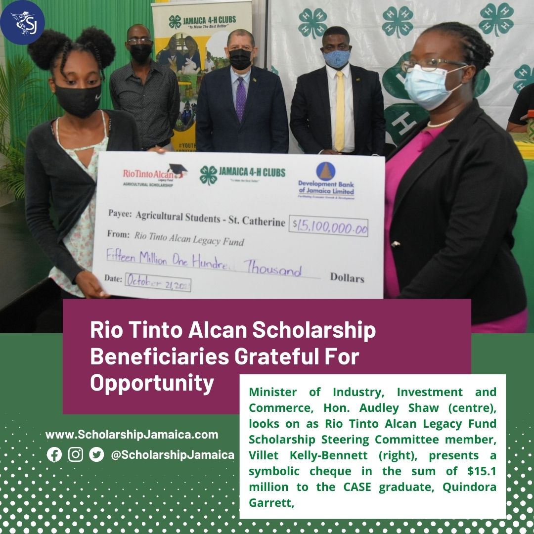 Rio Tinto Alcan $15M Scholarship beneficiaries expressed gratitude for the opportunity to pursue training & career development in agriculture at the College of Agriculture, Science and Education (CASE).