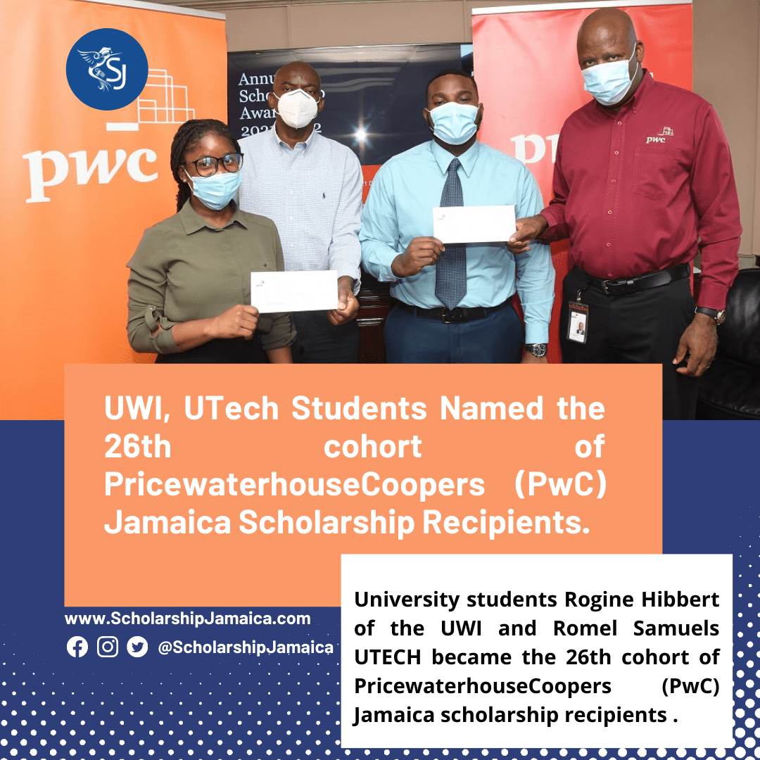 University students Rogine Hibbert of the UWI and Romel Samuels UTECH became the 26th cohort of PricewaterhouseCoopers (PwC) Jamaica scholarship recipients