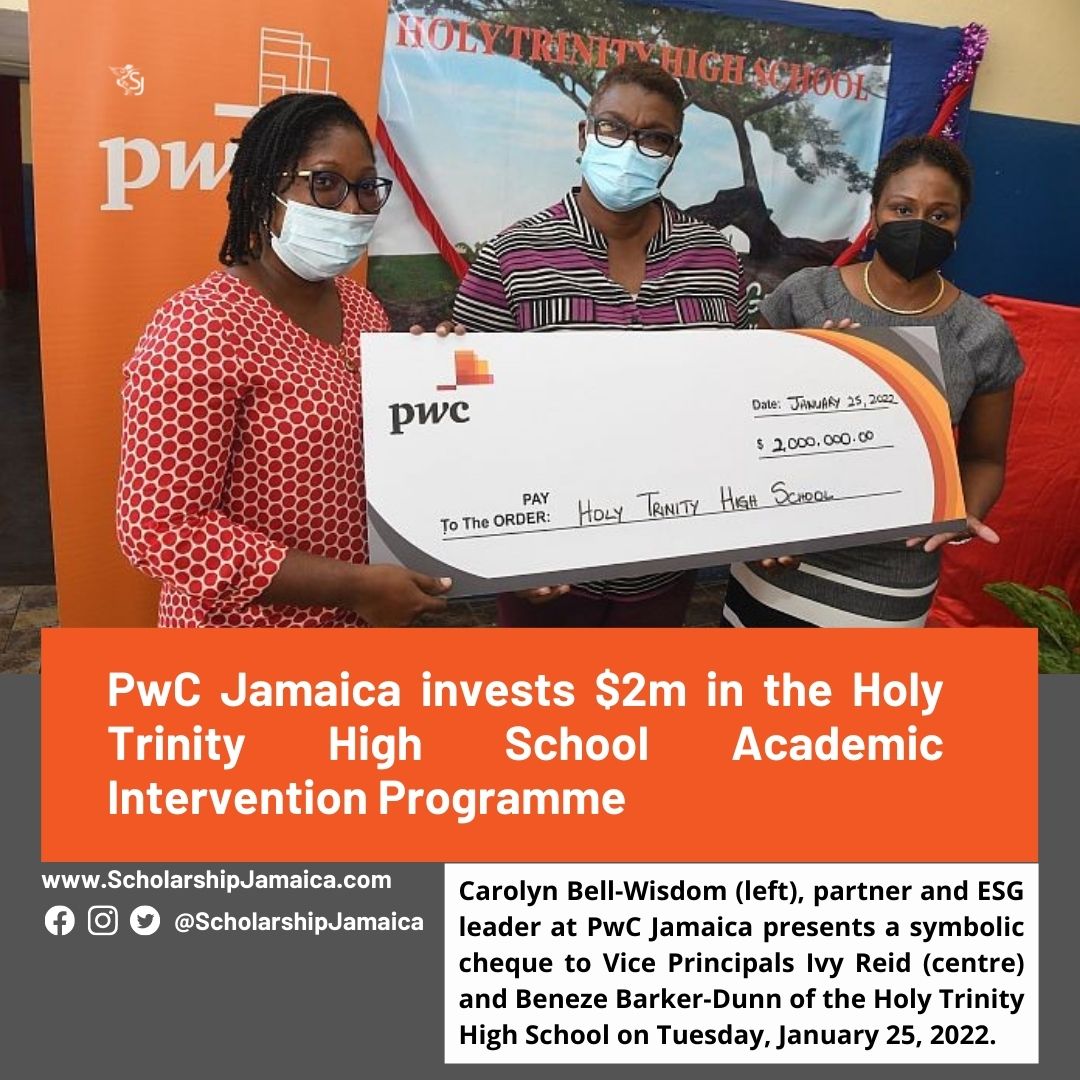 PwC Jamaica donates $2M including 7 computers, 30 tablets, and 100 access keys to literacy training software to Holy Trinity High School