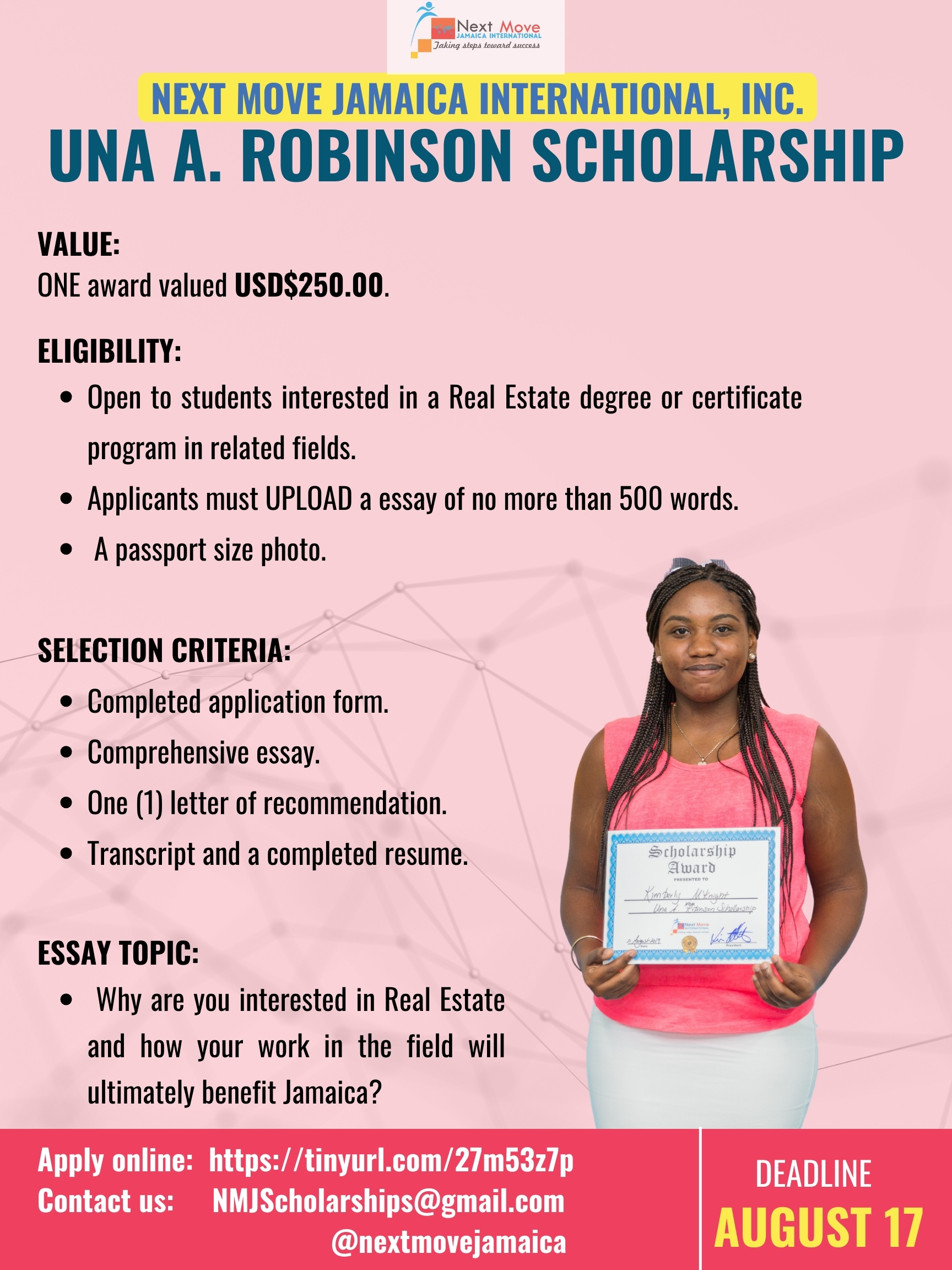 Apply for the 2024 Una A. Robinson Scholarship for students enrolled in a real estate course at all local community college/vocational institution