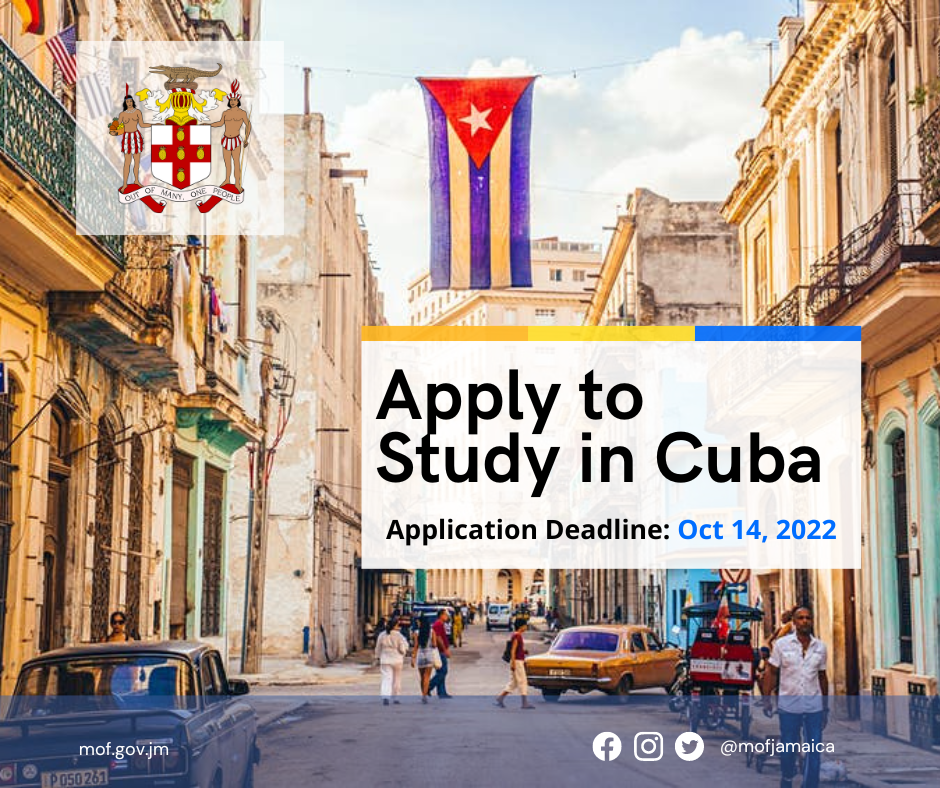 Applications are invited for Cuba medical Scholarship Undergraduate & Postgraduate studies under the Jamaica/Cuba Medical Scholarship Programme.