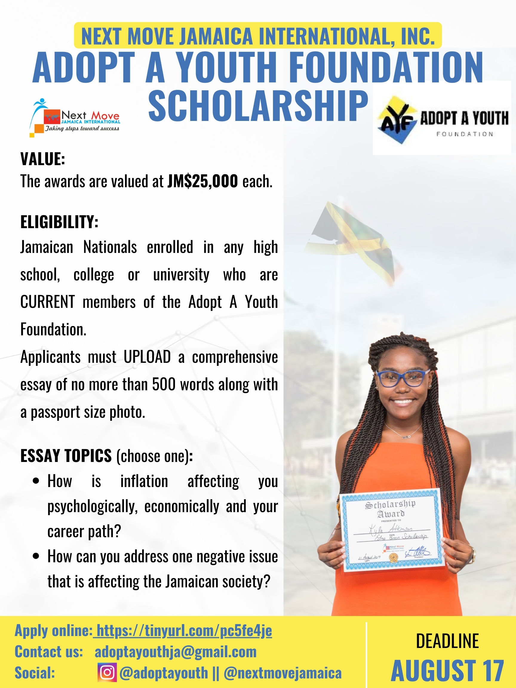 Apply for the 2024 NMJI's Adopt A Youth Foundation Scholarships its open to enrolled students in any high school, community college or university who are CURRENT members of the Adopt A Youth Foundation.