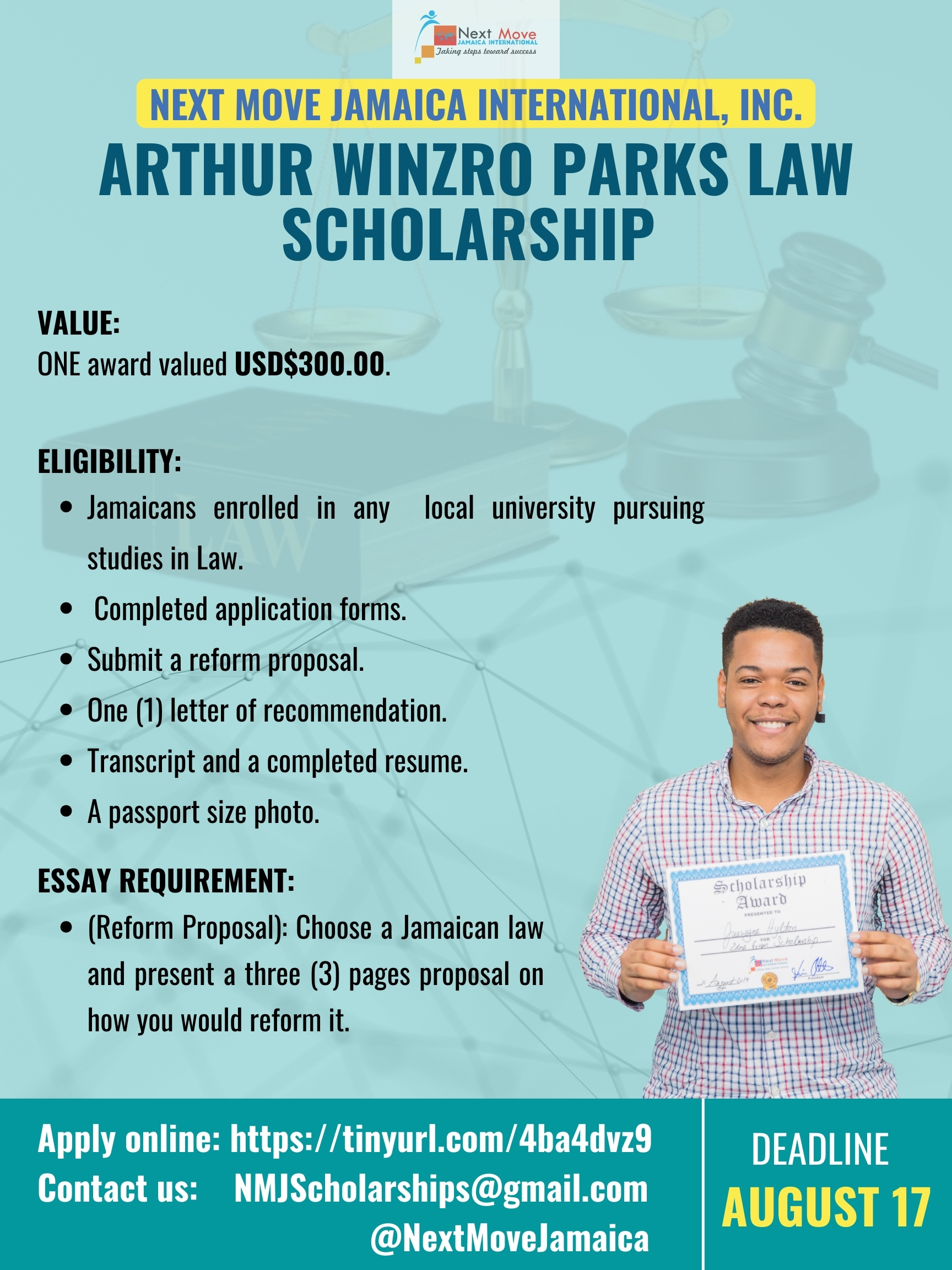 Apply for the 2024 Arthur Winzro Parks Law Scholarship. The award is available to all local students enrolled in literature studies. This year, we will be offering one (1) award valued at US$300.