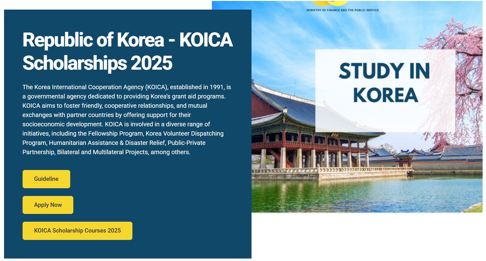 Applications are invited for the 2025 KOICA Scholarship programme from the Republic of Korea for qualified students to study in Korea.