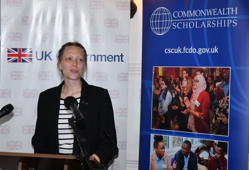 Alumni Relations Manager for the Association of Commonwealth Universities, Kirsty Scott, announces 20 new Commonwealth Master’s Scholarships for Small Island Developing States (SIDs) during a reception at the British High Commission in Kingston, on Tuesday (May 13).